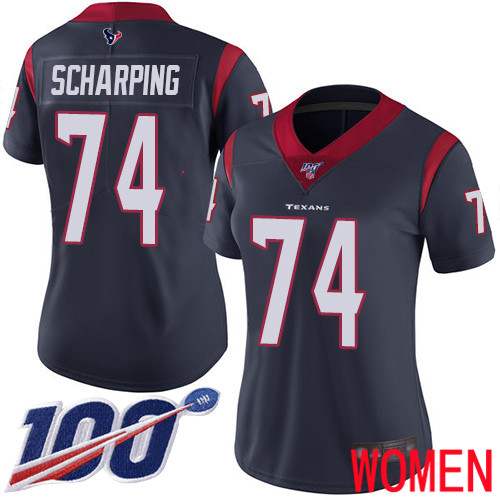 Houston Texans Limited Navy Blue Women Max Scharping Home Jersey NFL Football #74 100th Season Vapor Untouchable